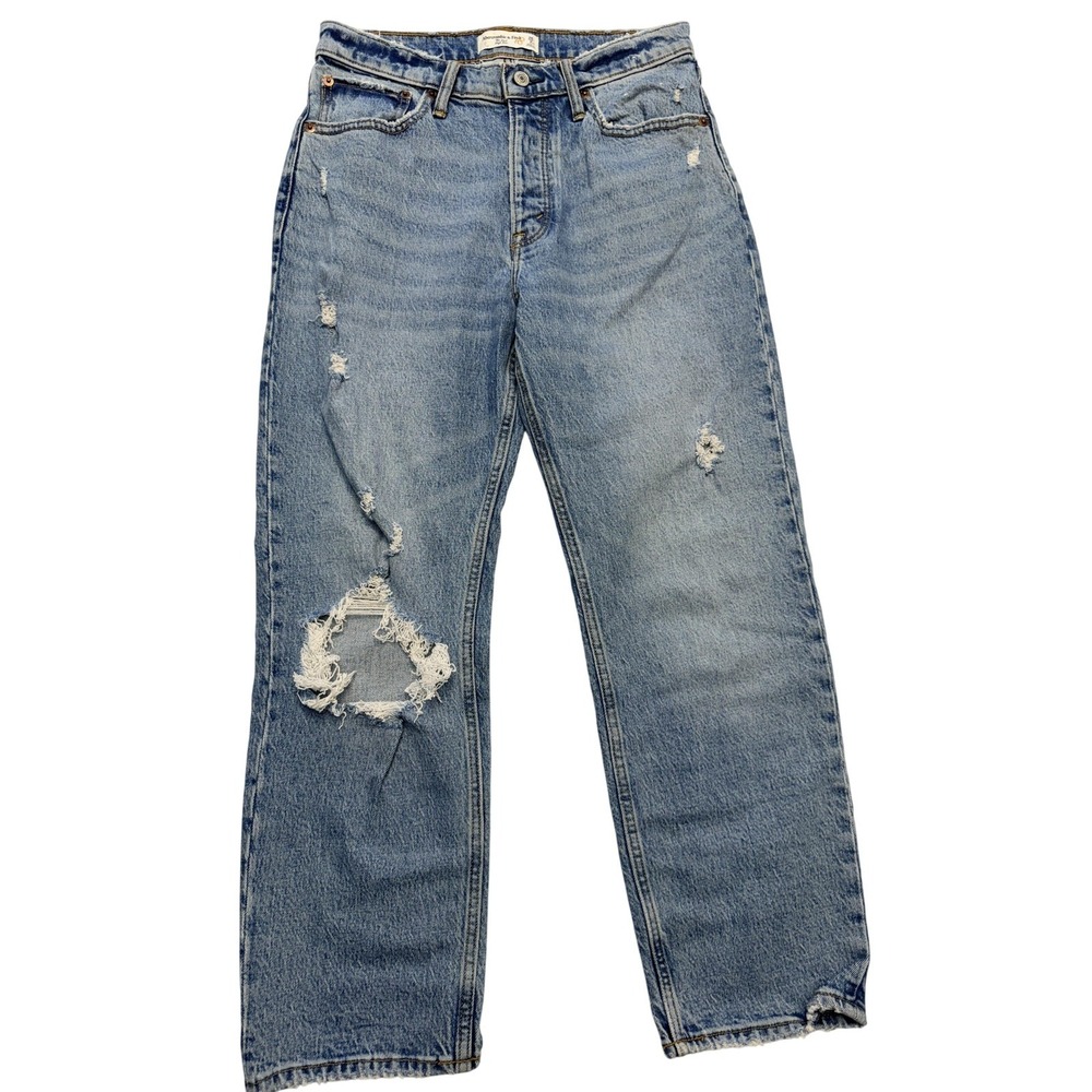 Abercrombie & Fitch The Dad Jeans Womens 26 X Short Blue High Rise Distressed